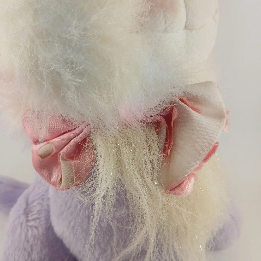 Vtg 1986 Mattel Barbie Rockers Plush White Purple Sparkle Cat Kitten Stuffed Toy